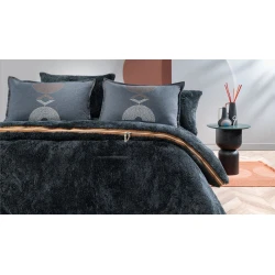Комплект постельного белья Yataş CoverMe Elian, покрывало 160x220 см, простыня 100х200 см, наволочка 50х70 см, односпальный, хлопок/полиэстер, черный