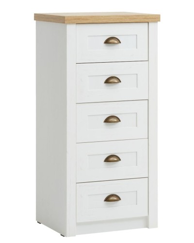 Komod JYSK Markskel 51x43x107 sm, 5 qutu, ağ