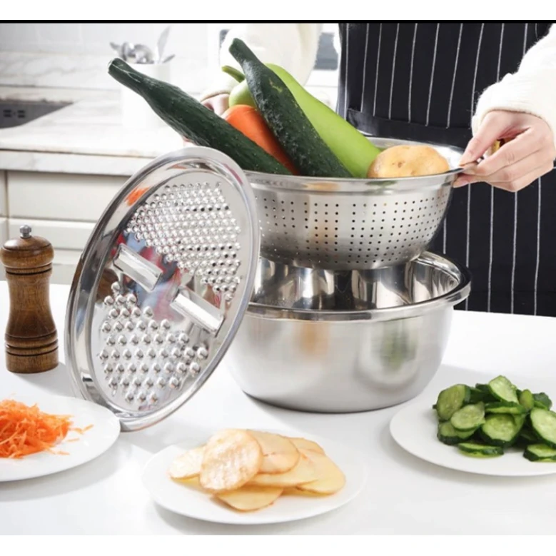 Sürtgəc + kasa + süzgəc dəsti, paslanmayan polad, gümüş