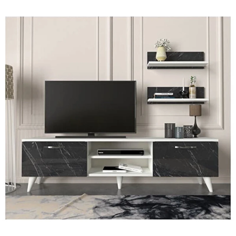 Тумба Ev Plus ev_121160363, ЛДСП, черно-белый, 180x29.5x40.6 см Тумба Ev Plus ev_121160363, ЛДСП, черно-белый, 180x29.5x40.6 см