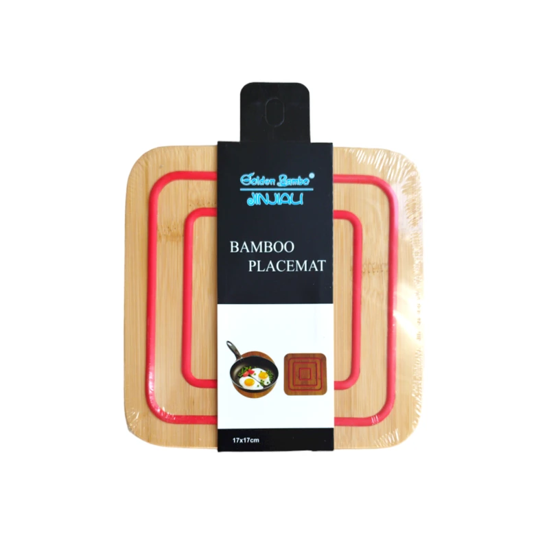 Подставка под горячее K571S-2, 17x17 см, дерево/силикон, прямоугольник, красный/коричневый