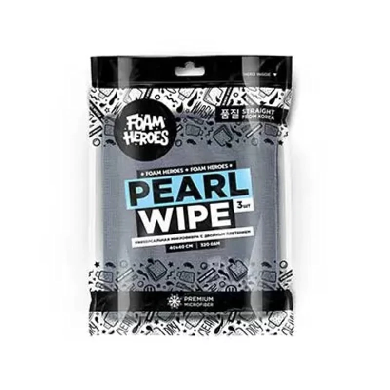Набор универсальных микрофибровых салфеткок Foam Heroes FHA037-3 Pearl Wipe, 320 г/м², 3 шт Набор универсальных микрофибровых салфеткок Foam Heroes FHA037-3 Pearl Wipe, 320 г/м², 3 шт