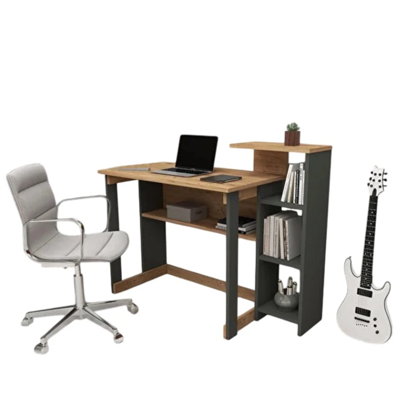 Письменный стол Ev Plus 12115835, ЛДСП, антрацит/коричневый, 92x106x50 см Письменный стол Ev Plus 12115835, ЛДСП, антрацит/коричневый, 92x106x50 см