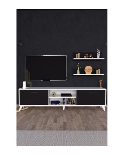 TV üçün tumba ev_12116150, laminat, ağ/qara, 180x30x45 sm