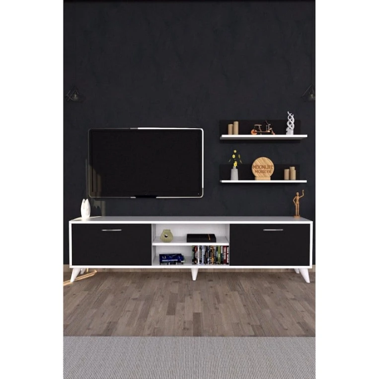 Тумба под ТВ ev_12116150, ламинат, белая/черная, 180x30x45 см Тумба под ТВ ev_12116150, ламинат, белая/черная, 180x30x45 см