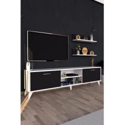 Тумба под ТВ ev_12116150, ламинат, белая/черная, 180x30x45 см Тумба под ТВ ev_12116150, ламинат, белая/черная, 180x30x45 см