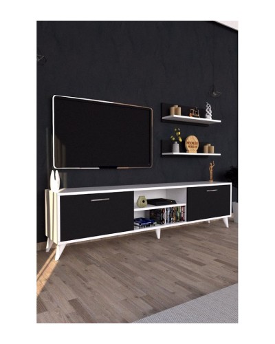 TV üçün tumba ev_12116150, laminat, ağ/qara, 180x30x45 sm