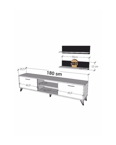 TV üçün tumba ev_12116150, laminat, ağ/qara, 180x30x45 sm