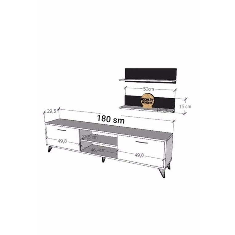 Тумба под ТВ ev_12116150, ламинат, белая/черная, 180x30x45 см Тумба под ТВ ev_12116150, ламинат, белая/черная, 180x30x45 см