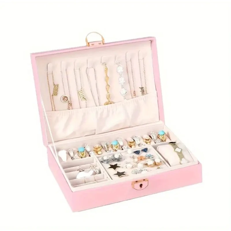 Органайзер для украшений, кожа, розовый 23x17x6,5 см