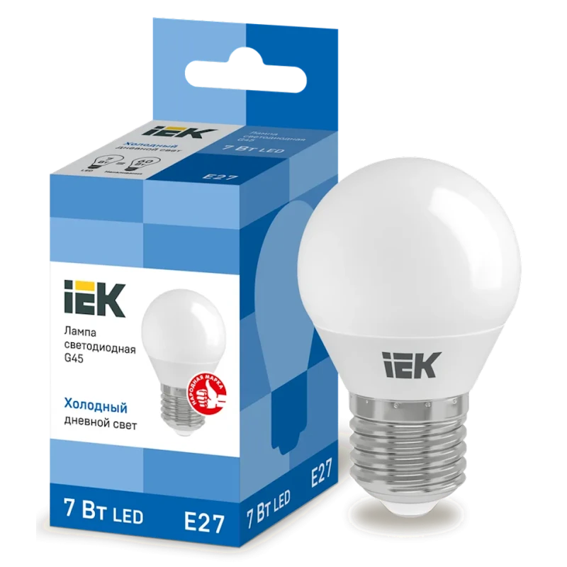 Светодиодная лампа IEK G45 E27 7W 6500K Светодиодная лампа IEK G45 E27 7W 6500K