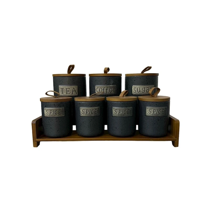 Qab dəsti ədviyyatların saxlanılması üçün ZGH_00343, 38х19 sm, 7 əd, keramika, qara