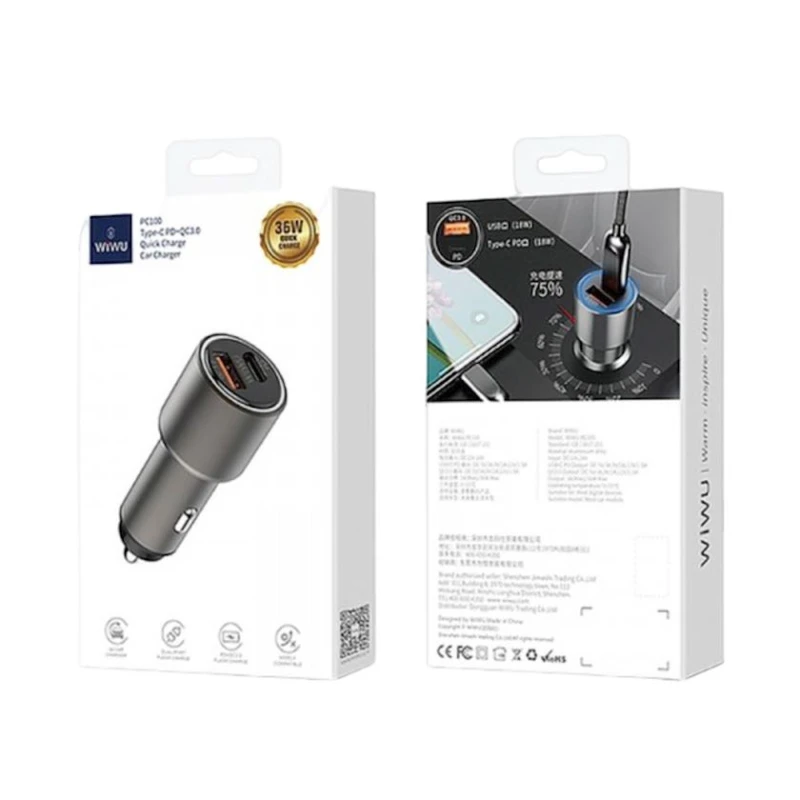 Автомобильное зарядное устройство Wiwu PC100 Black Автомобильное зарядное устройство Wiwu PC100 Black