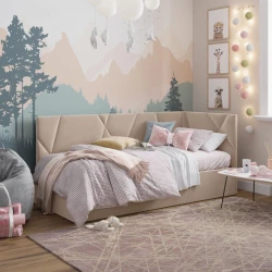 Односпальная кровать Art_tek_yataq (120) 78, ламинат/текстиль, бежевая, 200x85x120 см