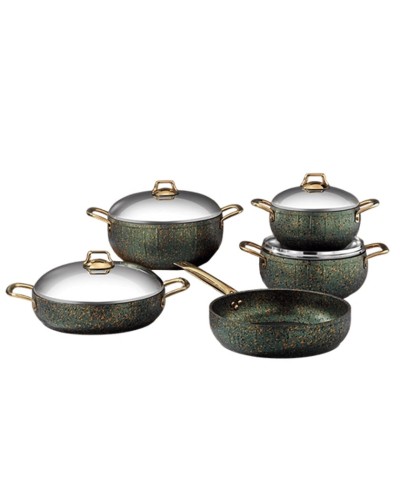 Qab-qacaq dəsti Bonera Montella Hera Belly 5554, qranit, yaşıl, 9 parça
