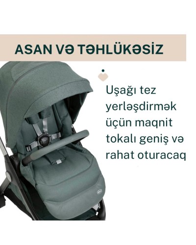 Uşaq arabası Chicco Bellagio Fir Tree, yaşıl, 106x82x55 sm, 0+ ay