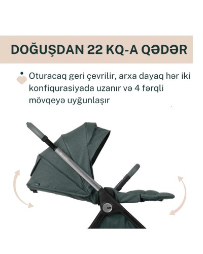 Uşaq arabası Chicco Bellagio Fir Tree, yaşıl, 106x82x55 sm, 0+ ay
