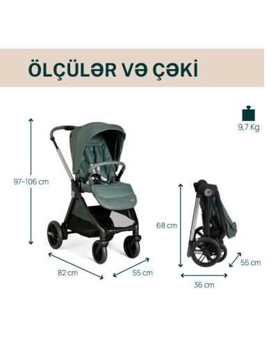 Uşaq arabası Chicco Bellagio Fir Tree, yaşıl, 106x82x55 sm, 0+ ay