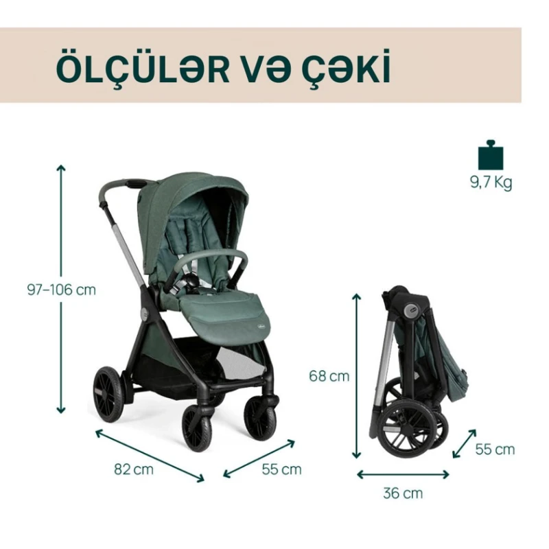 Детская коляска Chicco Bellagio Fir Tree, зеленая, 106x82x55 см, 0+ месяцев