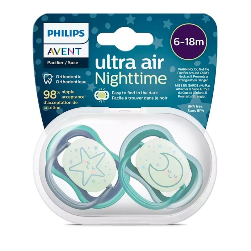 Набор пустышек Philips AVENT Ultra Air Nighttime SCF376/13, 6-18 мес, силикон