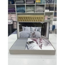 Yataq dəsti Dantella Tekstil SHA-00001317, yorğan üzü 200x220 sm, mələfə 240x260 sm, yastıq üzü 50x70 sm, satin, boz/ağ