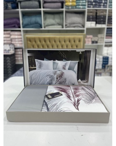 Yataq dəsti Dantella Tekstil SHA-00001317, yorğan üzü 200x220 sm, mələfə 240x260 sm, yastıq üzü 50x70 sm, satin, boz/ağ