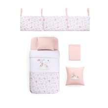 Beşik üçün yumşaq qoruyucu ilə dəst Rabbit, pambıq, çəhrayı, 7 parça