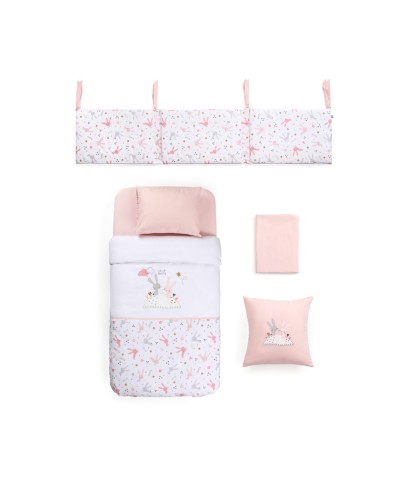 Beşik üçün yumşaq qoruyucu ilə dəst Rabbit, pambıq, çəhrayı, 7 parça