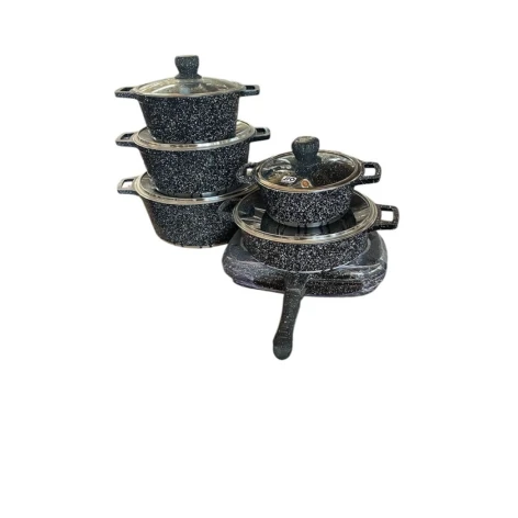 Qazan dəsti, qranit, qara, 11 parça, 20/24/28/32 sm