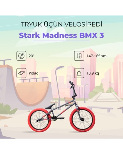 Velosiped Stark Madness BMX 3, qırmızı/boz, 20