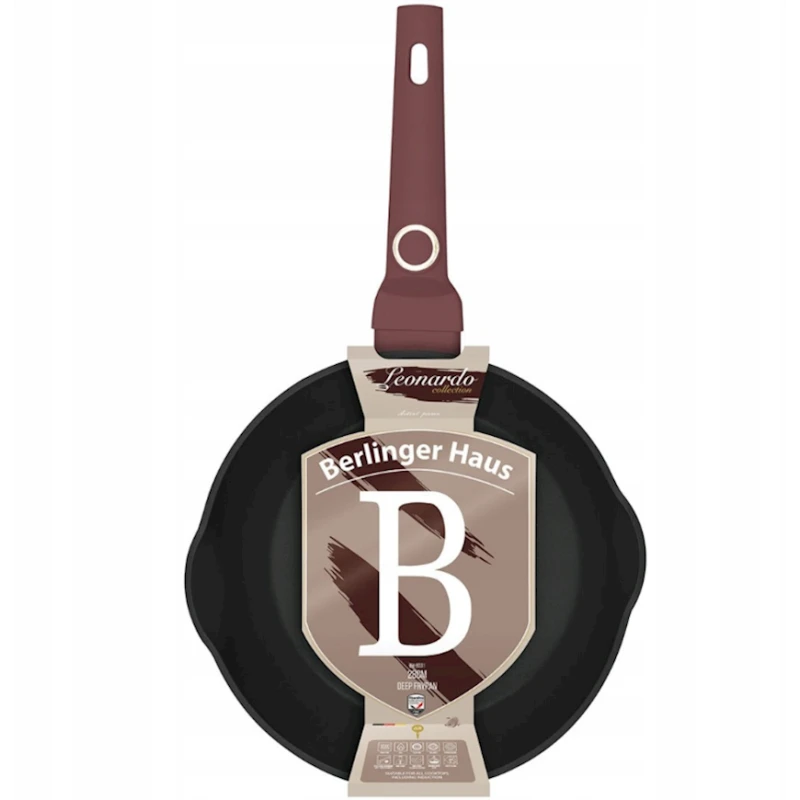 Сковорода глубокая Berlinger Haus Leonardo Collection BH-8031, 28x7.5 см, алюминий, трехслойное антипригарное титановое покрытие, бордовая