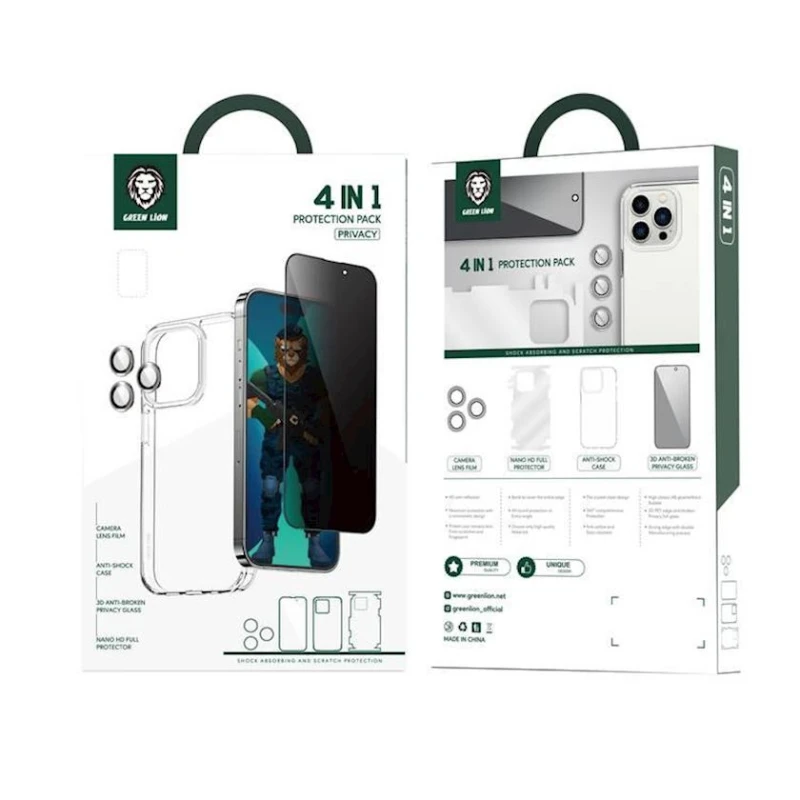 Чехол+стекло Green Lion 4-in-1 Protection Pack для Apple iPhone 14 Pro Max Transparent/Black Чехол+стекло Green Lion 4-in-1 Protection Pack для Apple iPhone 14 Pro Max Transparent/Black