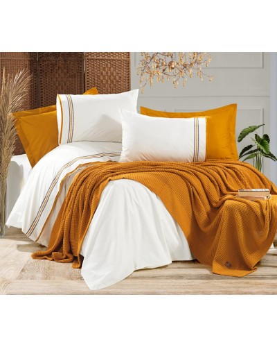 Yataq dəsti Armada Home 11AB, ikinəfərlik, yorğan üzü 200x220 sm, mələfə 240x260+30 sm, yastıq üzü 50x70 sm (2 əd), 60x80 sm (2 əd), toxunma yorğan 220x240 sm, pambıq, ağ/narıncı