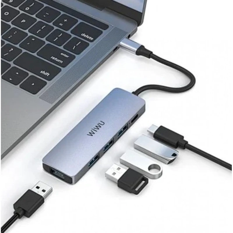 USB хаб Wiwu Alpha A541BC 100W-PD/3*USB2.0/USB3.0, серый