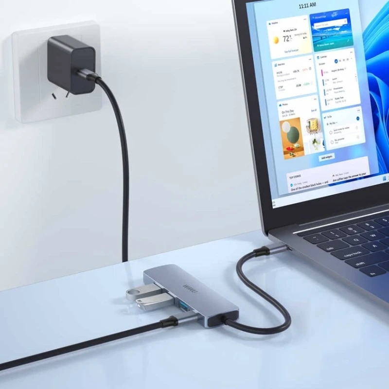 USB хаб Wiwu Alpha A541BC 100W-PD/3*USB2.0/USB3.0, серый