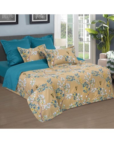 Yataq dəsti Артпостель Соланж, yorğan üzü 175x215 sm, mələfə 220x240 sm, yastıq üzü 50x70/70x70 sm, ikinəfərlik, mako-satin, bej/firuzəyi