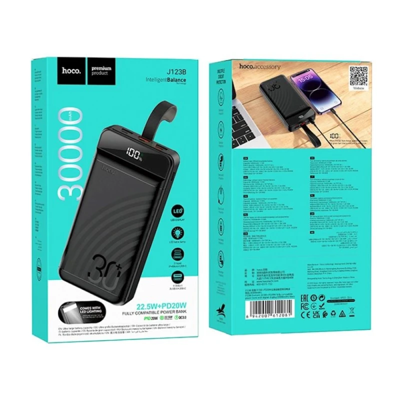 Внешний аккумулятор Hoco J123B Element 30000 mAh Black Внешний аккумулятор Hoco J123B Element 30000 mAh Black