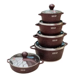 Набор кастрюль, гранит, красный, 10 предметов, 18/22/26/30 см