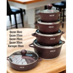 Набор кастрюль, гранит, красный, 10 предметов, 18/22/26/30 см