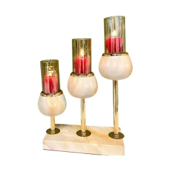 Канделябр, металл, бежевый/золотистый, 8х28х18 см