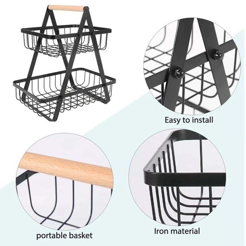 İki mərtəbəli etajer MA-GH188, dəmir, qara