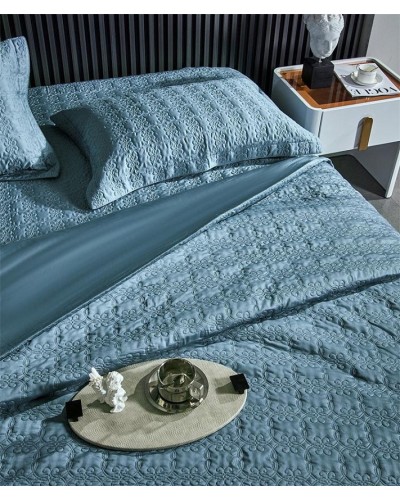 Dəst MiraNova SF-774, satin, ikinəfərlik, göy, örtük 250х250 sm, yastıq üzü 60х80 sm/2 əd
