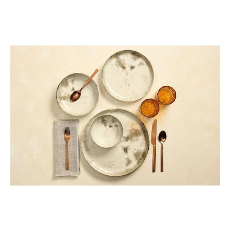 Nahar dəsti Porland Re-gen Salda 04RGA000020, 24 parça, 6 nəfərlik, farfor, ağ/boz