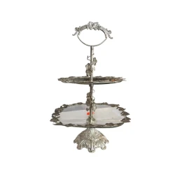 Конфетница Z.H 1132, 2-х ярусная, стекло/нержавеющая сталь, серебристая