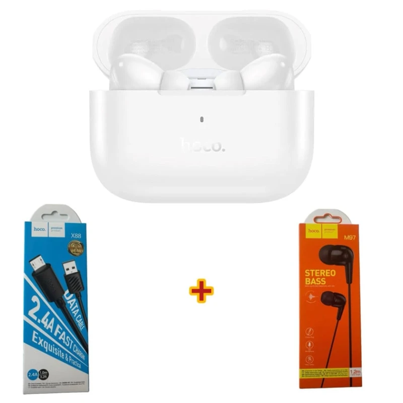 Беспроводные наушники Hoco ew56 white + наушники + кабель для зарядки