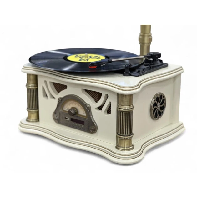 Проигрыватель виниловых пластинок Граммофон белый/золотистый Проигрыватель виниловых пластинок Граммофон белый/золотистый