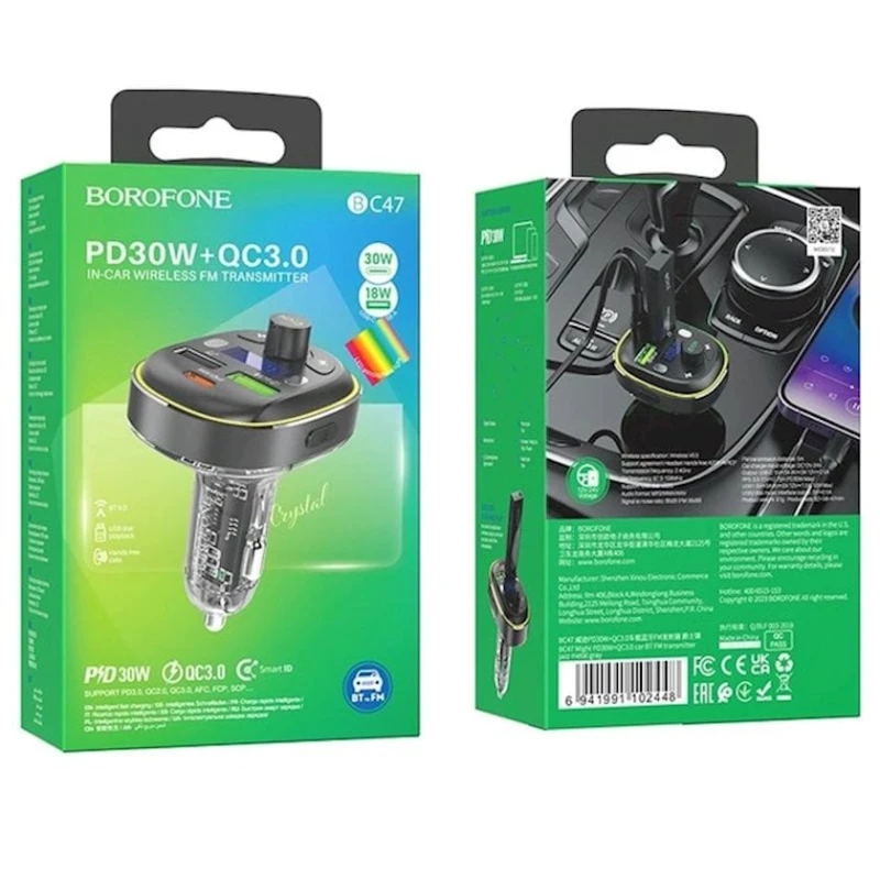 Автомобильное зарядное устройство с FM-трансмиттером Hoco BC47 Black Автомобильное зарядное устройство с FM-трансмиттером Hoco BC47 Black