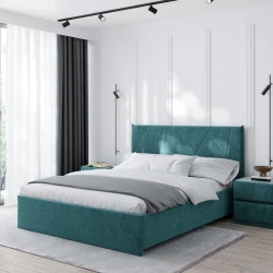 Двуспальная кровать Art_ikili_yataq 83, ламинат/текстиль, зеленая, 120x180х200 см
