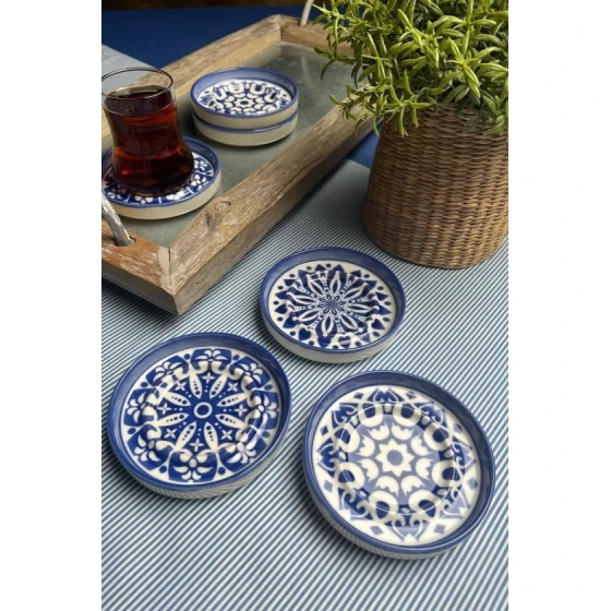 Набор блюдец Stoneware Mozaik Blue Sefa, керамика, белый/синий, 10 см, 6 предметов Набор блюдец Stoneware Mozaik Blue Sefa, керамика, белый/синий, 10 см, 6 предметов
