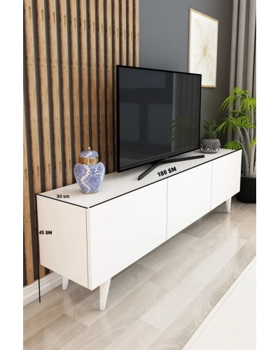 TV üçün tumba Ev Plus Simona, LDSP, ağ, 180x30x45 sm